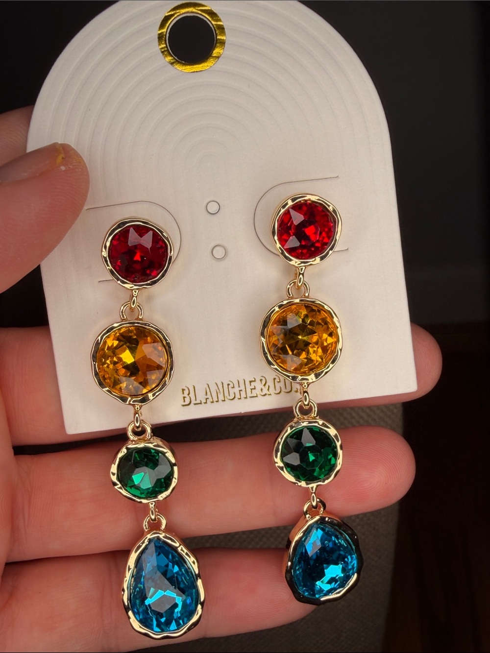 Multicolor Gemstone Drop Earrings - Red, Amber, Green, Blue